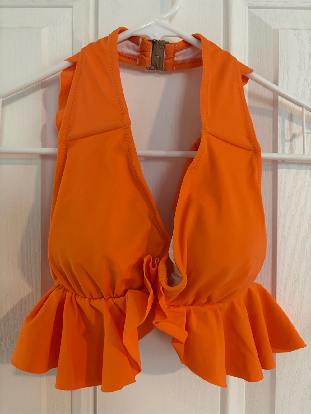 Women’s Orange Ruffle Hem Halter Bikini Top